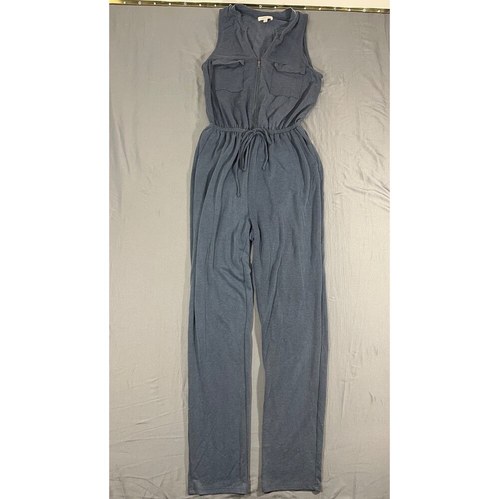 Gilli Sleeveless Jumpsuit Blue Women’s Small Zip Front Drawstring Romper